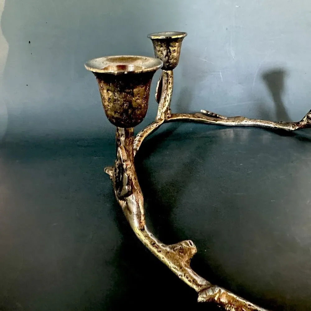 VTG Heavy Cast Metal 5 Taper Candle Holder Twig Branch Wreath Advent Centerpiece
